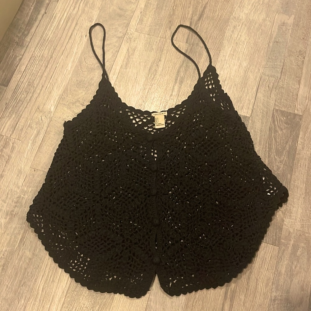 Forever 21 Black Button Up Crochet Tank Top